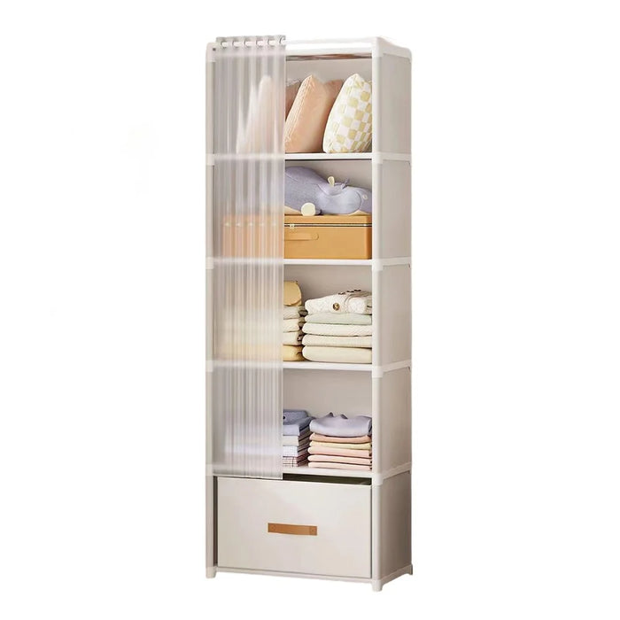 40 x 30 x 155cm 6 Tier Bedroom Wardrobe Closet Organizer Storage Cabinet with Drawer - White - 1
