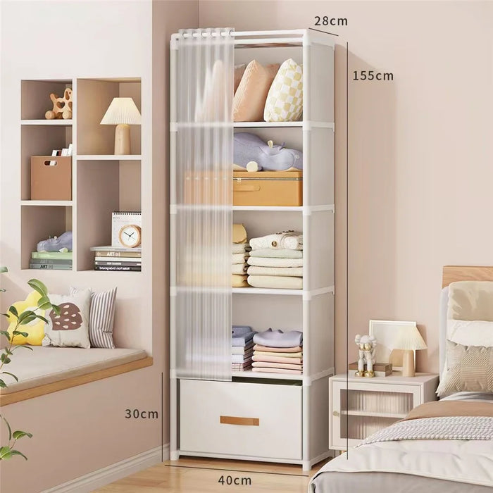 40 x 30 x 155cm 6 Tier Bedroom Wardrobe Closet Organizer Storage Cabinet with Drawer - White - 3