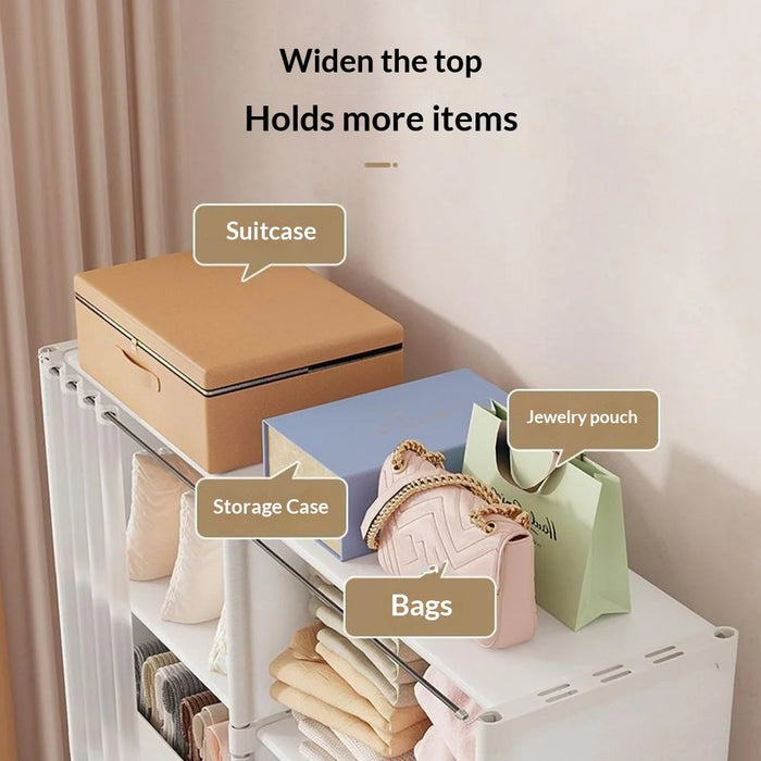 80 x 30 x 125cm 5 Tier Dual Row Bedroom Wardrobe Closet Organizer Storage Cabinet with Drawer - White - 2