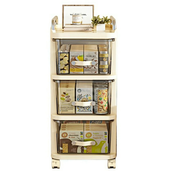 38x30x71cm 3-Tier Mobile Storage Cart Cabinet Multi Layer Rolling Trolley Transparent Drawers Kitchen Living Room Organizer - 1