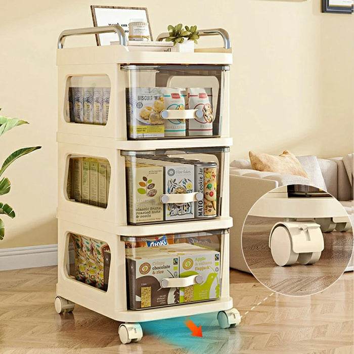 38x30x71cm 3-Tier Mobile Storage Cart Cabinet Multi Layer Rolling Trolley Transparent Drawers Kitchen Living Room Organizer - 2