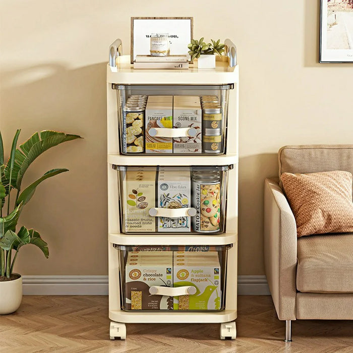 38x30x71cm 3-Tier Mobile Storage Cart Cabinet Multi Layer Rolling Trolley Transparent Drawers Kitchen Living Room Organizer - 3
