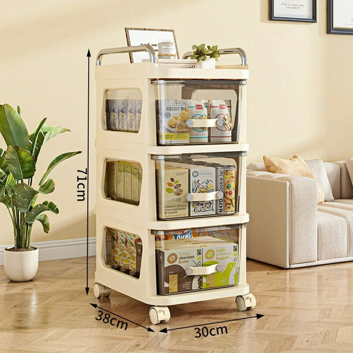 38x30x71cm 3-Tier Mobile Storage Cart Cabinet Multi Layer Rolling Trolley Transparent Drawers Kitchen Living Room Organizer - 6