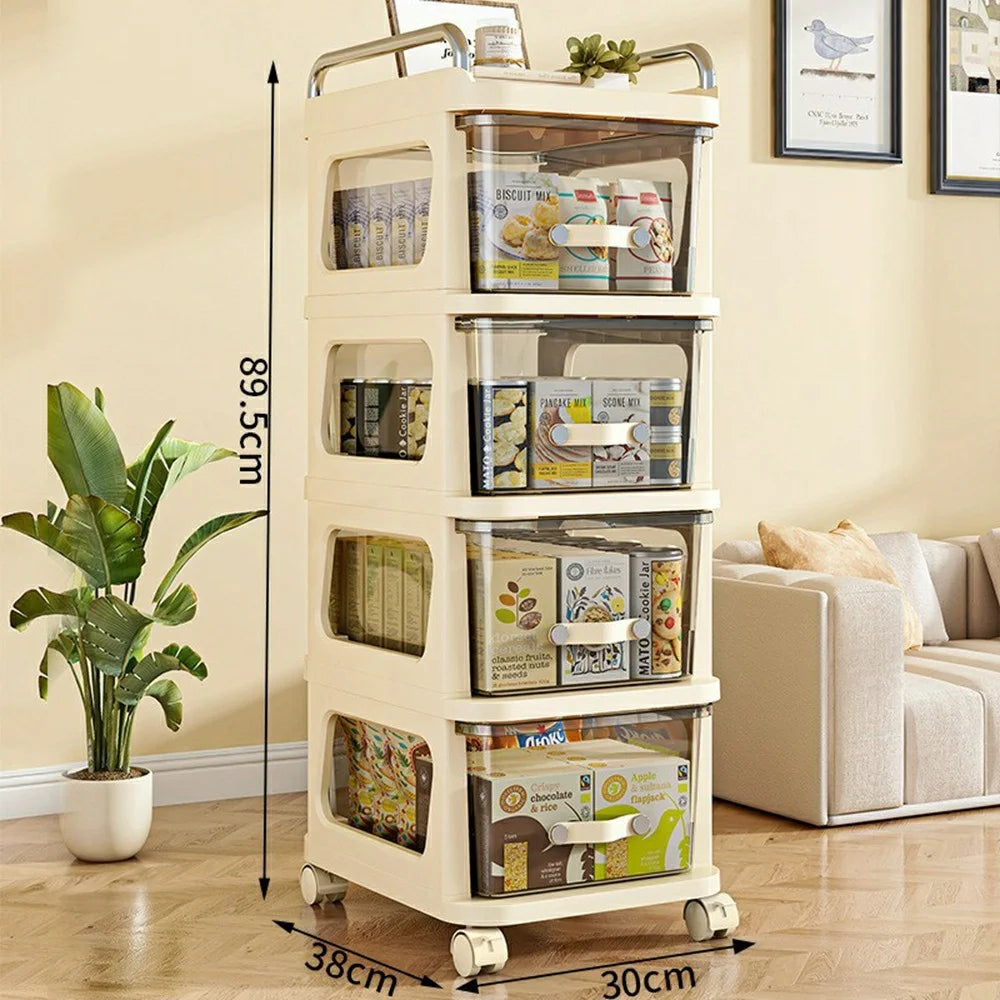 38x30x89.5cm 4-Layer Mobile Storage Cart with Wheels Multi Layer PP Drawer Organizer Storage Rack for Living Room Kitchen Bedroom - 1