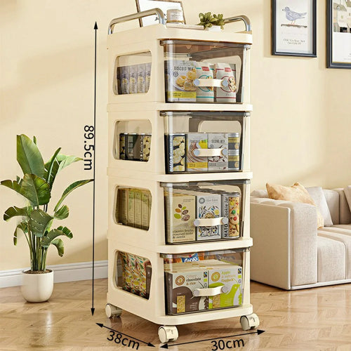 38x30x89.5cm 4-Layer Mobile Storage Cart with Wheels Multi Layer PP Drawer Organizer Storage Rack for Living Room Kitchen Bedroom - 1