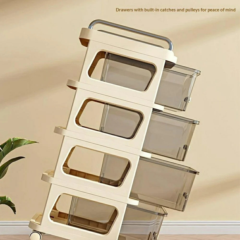 38x30x89.5cm 4-Layer Mobile Storage Cart with Wheels Multi Layer PP Drawer Organizer Storage Rack for Living Room Kitchen Bedroom - 3