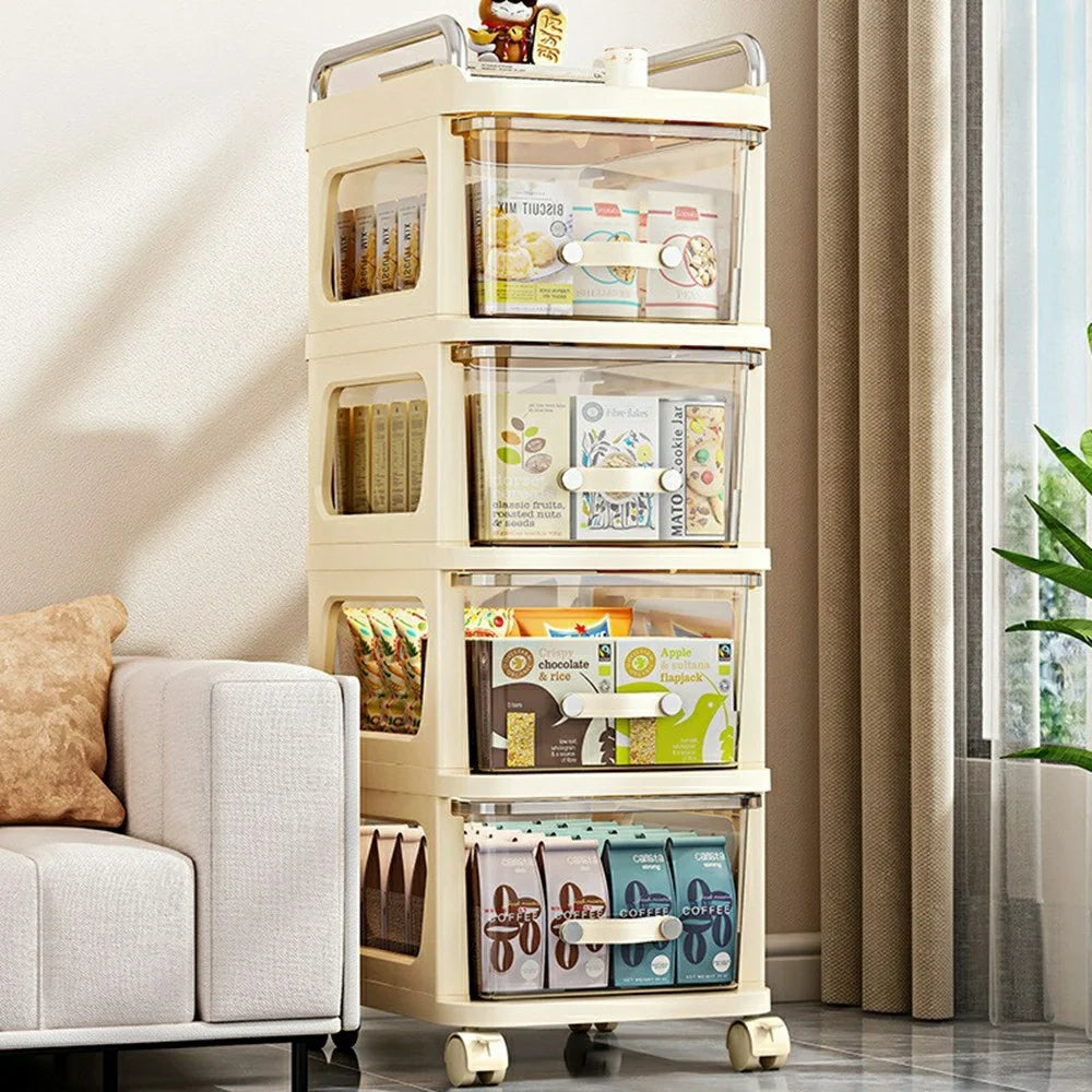 38x30x108cm Cream Style 5-Tier Mobile Storage Cart with Drawers Multi Layer PP Rolling Organizer with Wheels for Kitchen Bathroom - 2