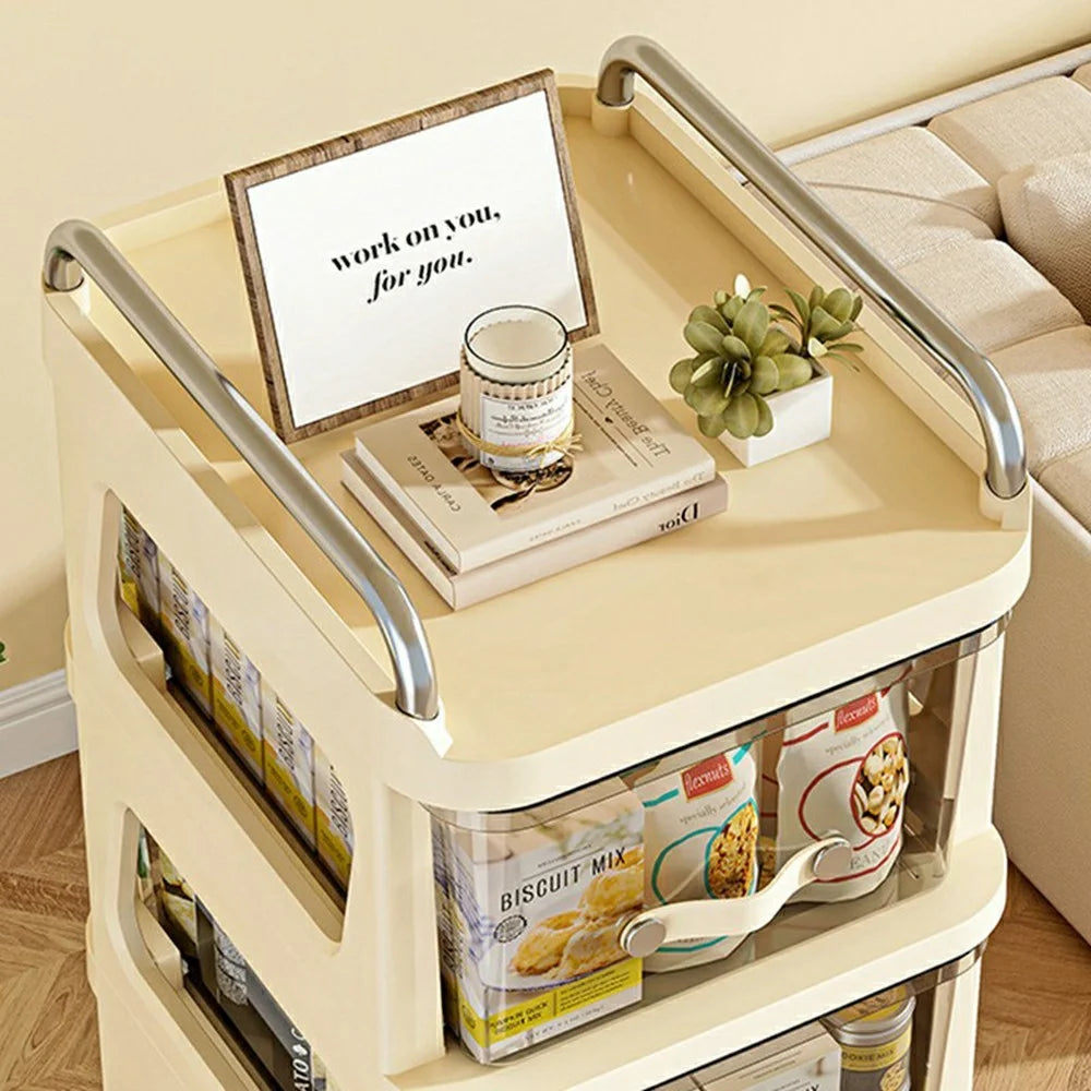 38x30x108cm Cream Style 5-Tier Mobile Storage Cart with Drawers Multi Layer PP Rolling Organizer with Wheels for Kitchen Bathroom - 3
