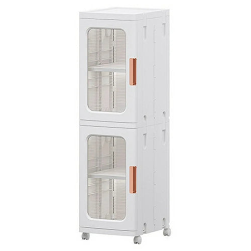 28.5x24.5x86cm 2-Tier Bathroom Storage Cabinet with Wheels Narrow Gap Rolling Organizer Rack for Toilet Washroom - Transparent - 1