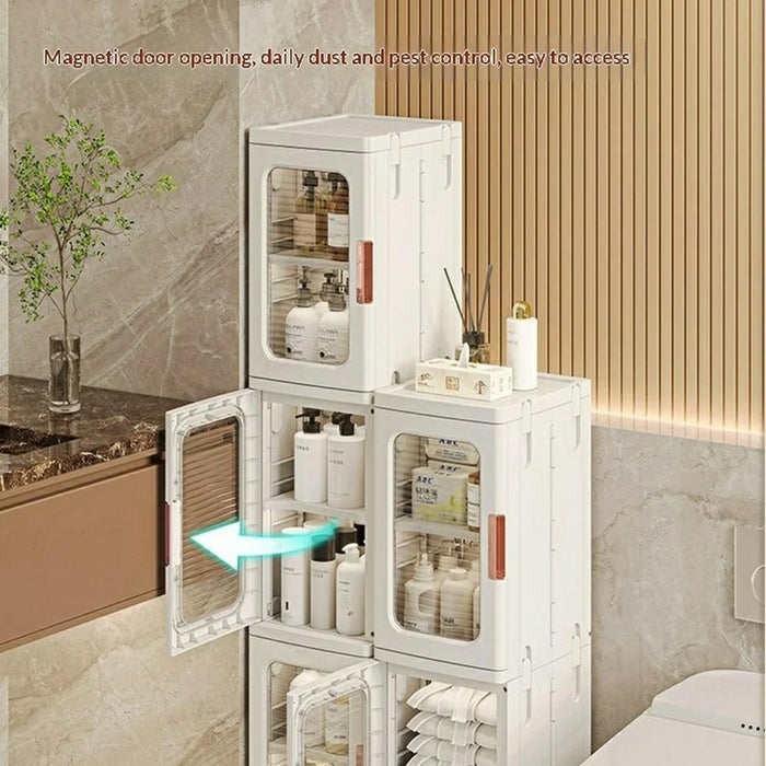 28.5x24.5x86cm 2-Tier Bathroom Storage Cabinet with Wheels Narrow Gap Rolling Organizer Rack for Toilet Washroom - Transparent - 2