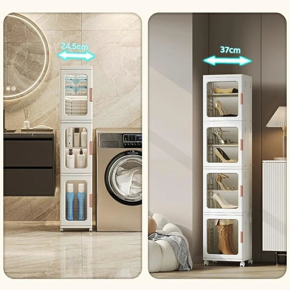 4-Tier Storage Cabinet Storage Cart Rolling Organizer with Wheels Slim Gap Toilet Rack for for Bedroom Kitchen Bathroom - White - 2