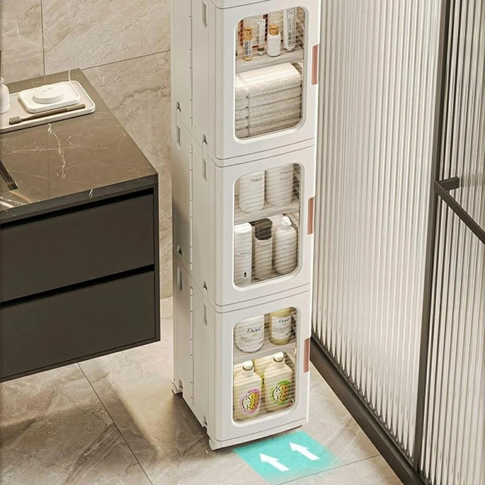 4-Tier Storage Cabinet Storage Cart Rolling Organizer with Wheels Slim Gap Toilet Rack for for Bedroom Kitchen Bathroom - White - 4