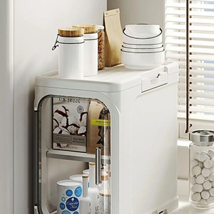 Single Tier Storage Cabinet Waterproof Dustproof Organizer with Clear Door Removable Shelf for Bathroom Kitchen - Beige - 2