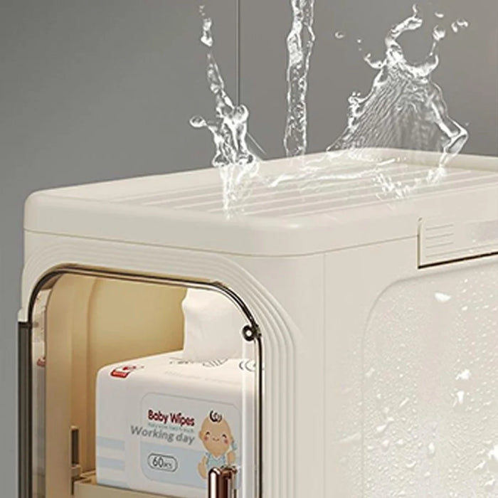 Single Tier Storage Cabinet Waterproof Dustproof Organizer with Clear Door Removable Shelf for Bathroom Kitchen - Beige - 3