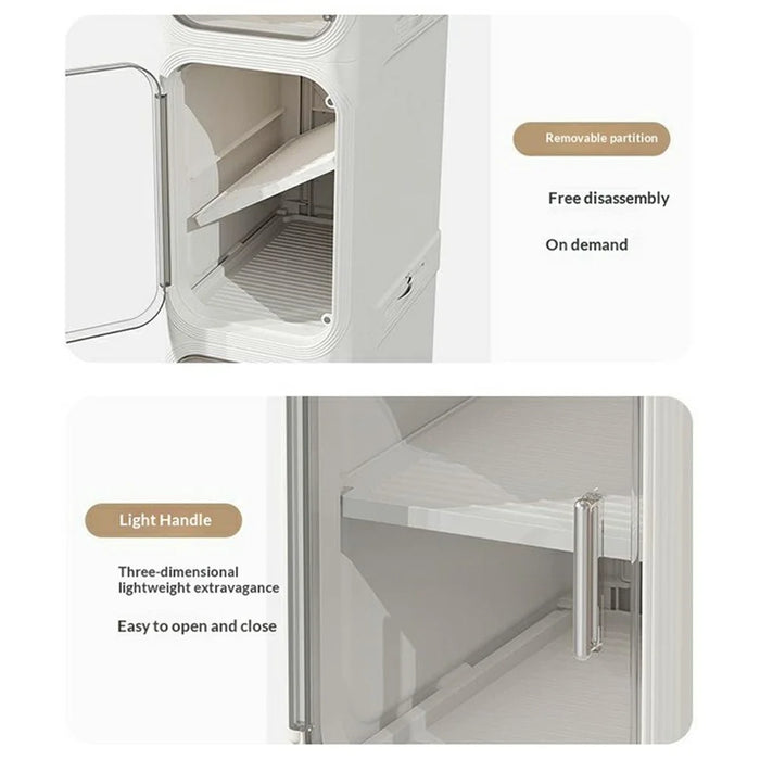 Single Tier Storage Cabinet Waterproof Dustproof Organizer with Clear Door Removable Shelf for Bathroom Kitchen - Beige - 4