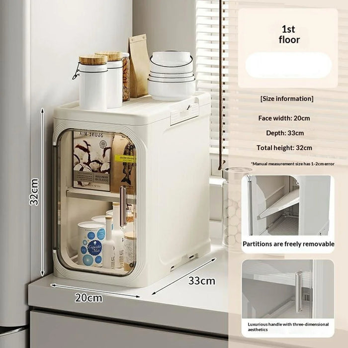 Single Tier Storage Cabinet Waterproof Dustproof Organizer with Clear Door Removable Shelf for Bathroom Kitchen - Beige - 5