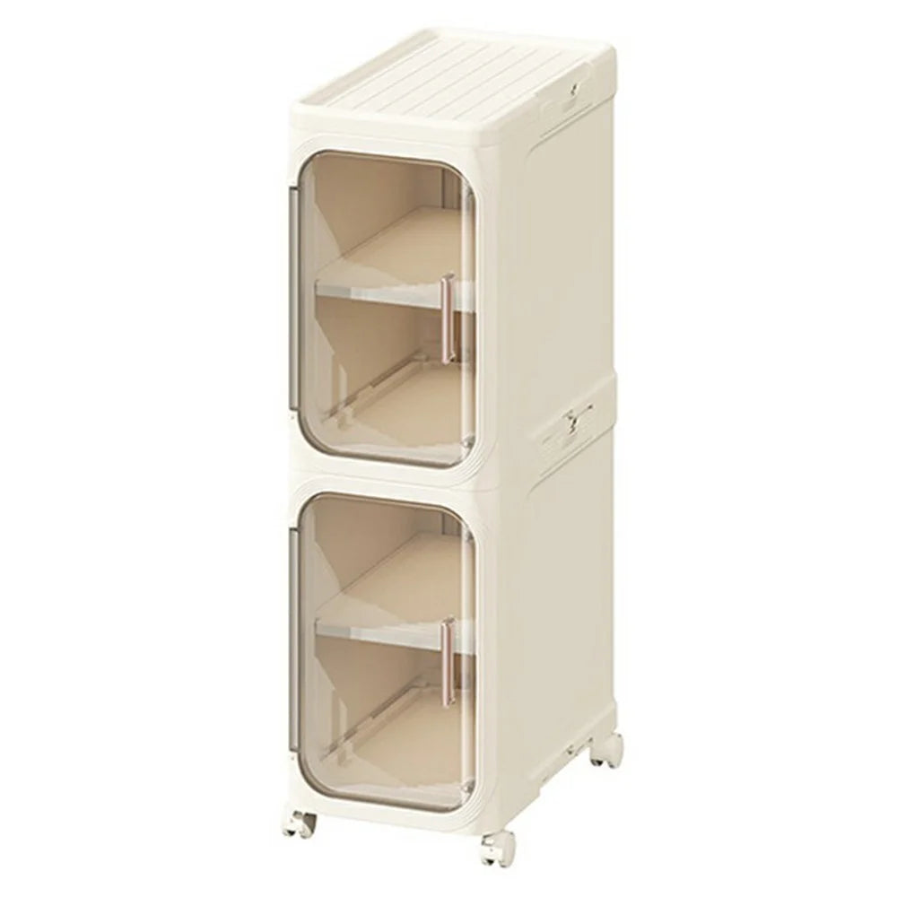 2 Tier Storage Cabinet Cart Waterproof Dustproof Organizer with Clear Door Removable Shelf for Bathroom Kitchen - Beige - 1