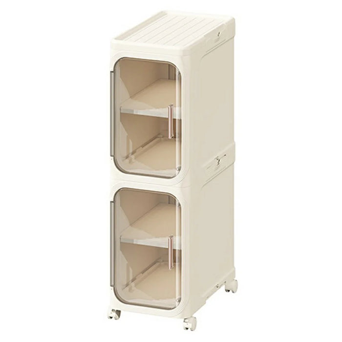 2 Tier Storage Cabinet Cart Waterproof Dustproof Organizer with Clear Door Removable Shelf for Bathroom Kitchen - Beige - 1