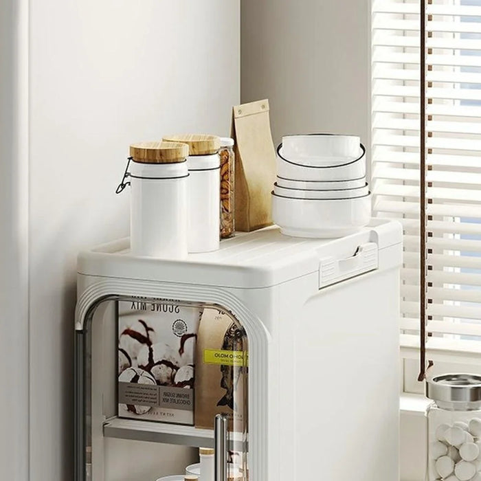 2 Tier Storage Cabinet Cart Waterproof Dustproof Organizer with Clear Door Removable Shelf for Bathroom Kitchen - Beige - 2