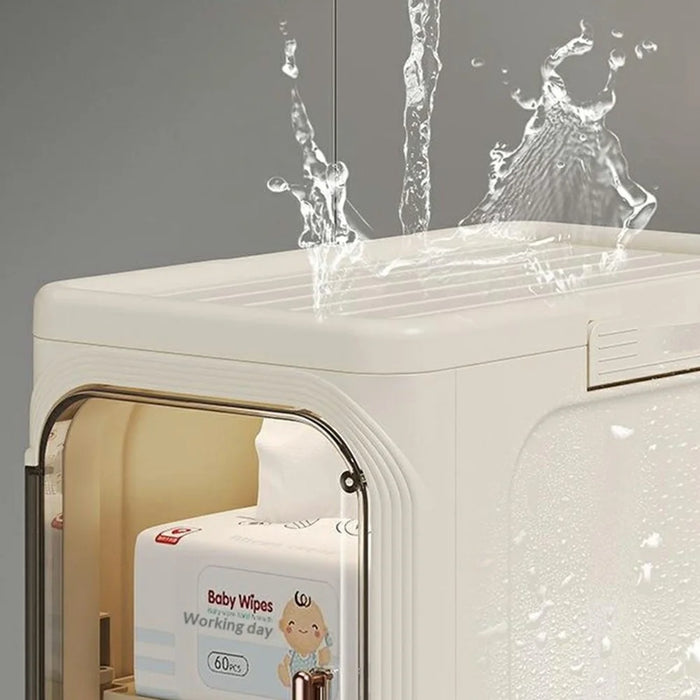2 Tier Storage Cabinet Cart Waterproof Dustproof Organizer with Clear Door Removable Shelf for Bathroom Kitchen - Beige - 4