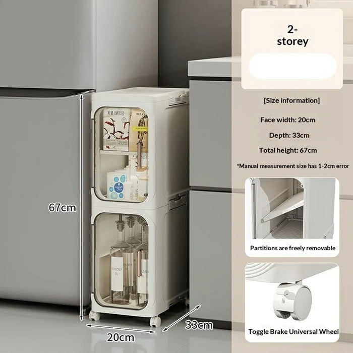2 Tier Storage Cabinet Cart Waterproof Dustproof Organizer with Clear Door Removable Shelf for Bathroom Kitchen - Beige - 5