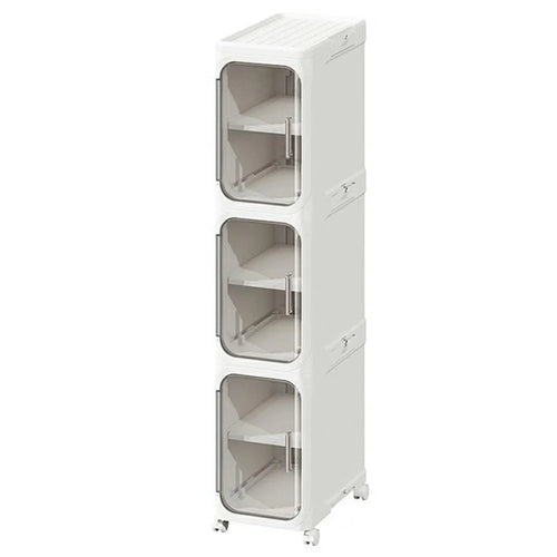 3 Tier Storage Cabinet Cart Waterproof Dustproof Organizer with Clear Door Removable Shelf for Bathroom Kitchen - White - 1