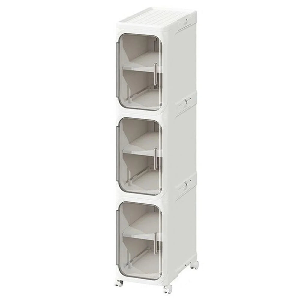 3 Tier Storage Cabinet Cart Waterproof Dustproof Organizer with Clear Door Removable Shelf for Bathroom Kitchen - White - 1