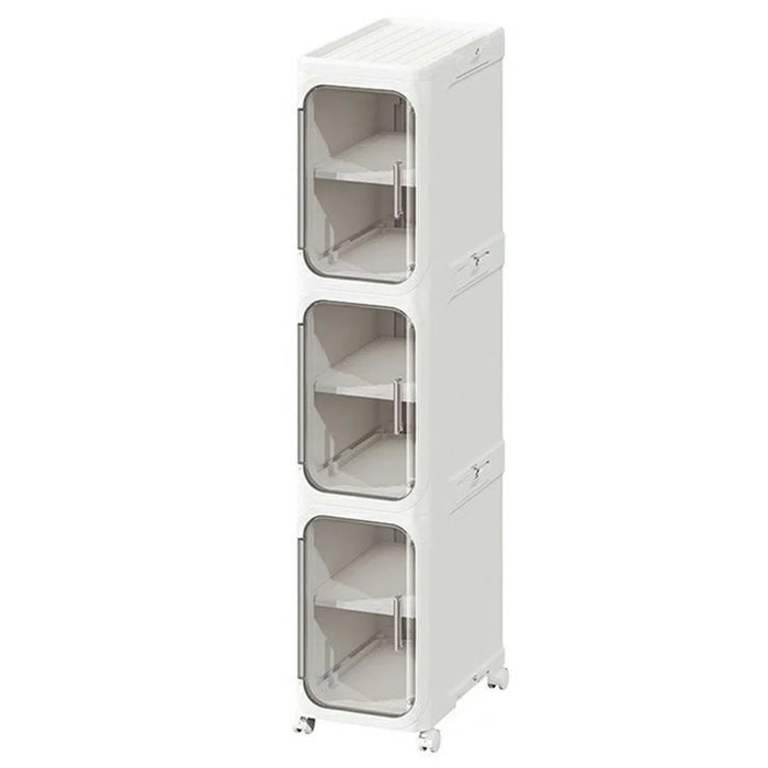 3 Tier Storage Cabinet Cart Waterproof Dustproof Organizer with Clear Door Removable Shelf for Bathroom Kitchen - White - 1