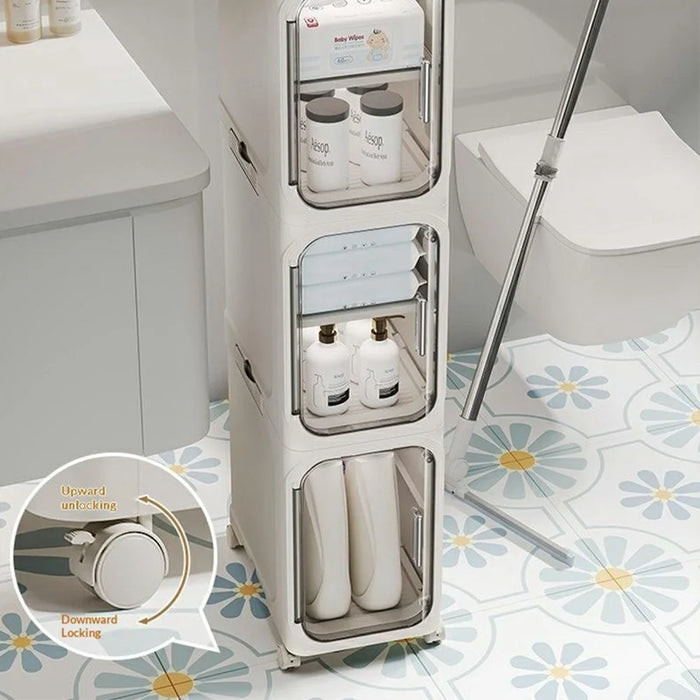 3 Tier Storage Cabinet Cart Waterproof Dustproof Organizer with Clear Door Removable Shelf for Bathroom Kitchen - White - 2