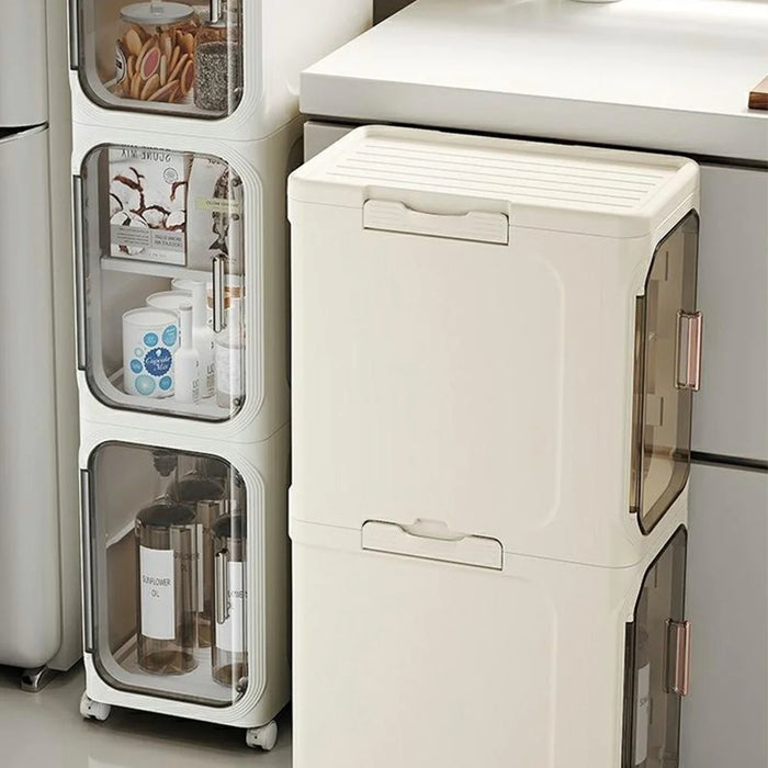 3 Tier Storage Cabinet Cart Waterproof Dustproof Organizer with Clear Door Removable Shelf for Bathroom Kitchen - White - 4