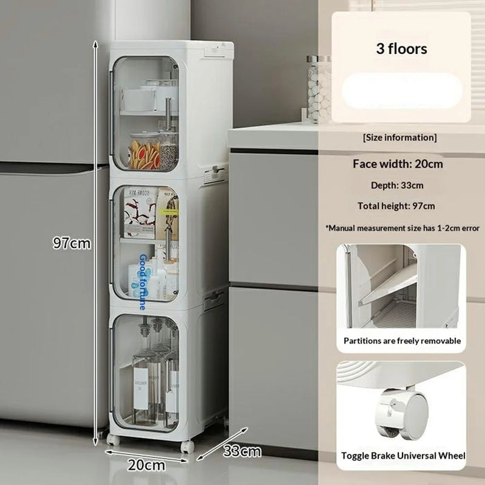 3 Tier Storage Cabinet Cart Waterproof Dustproof Organizer with Clear Door Removable Shelf for Bathroom Kitchen - White - 7