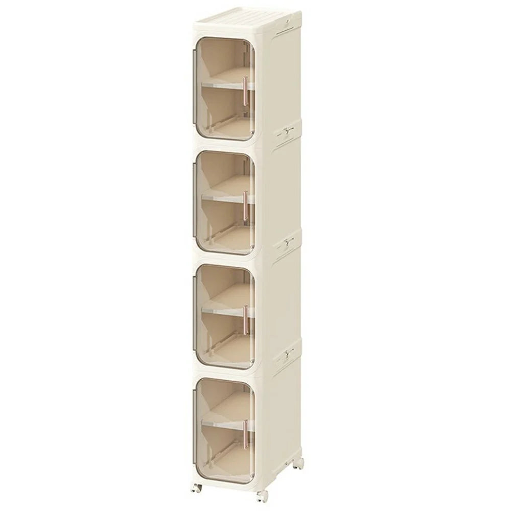 4 Tier Storage Cabinet Cart Waterproof Dustproof Organizer with Clear Door Removable Shelf for Bathroom Kitchen - Beige - 1