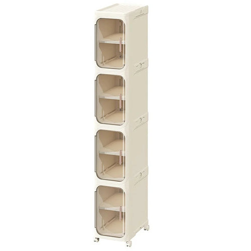 4 Tier Storage Cabinet Cart Waterproof Dustproof Organizer with Clear Door Removable Shelf for Bathroom Kitchen - Beige - 1