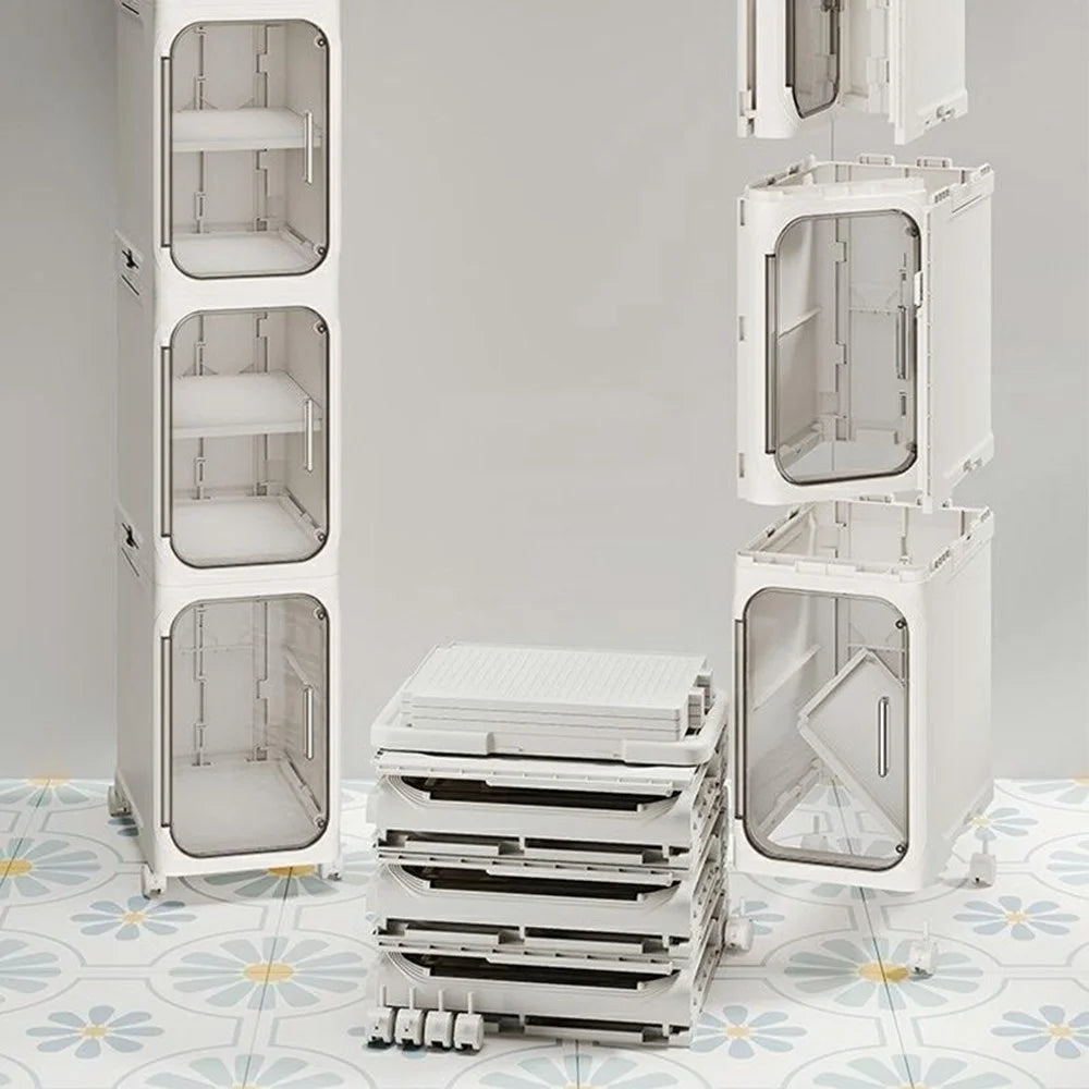 4 Tier Storage Cabinet Cart Waterproof Dustproof Organizer with Clear Door Removable Shelf for Bathroom Kitchen - Beige - 2