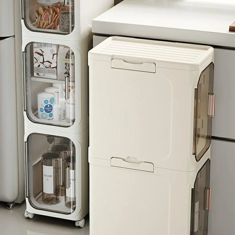 4 Tier Storage Cabinet Cart Waterproof Dustproof Organizer with Clear Door Removable Shelf for Bathroom Kitchen - Beige - 3