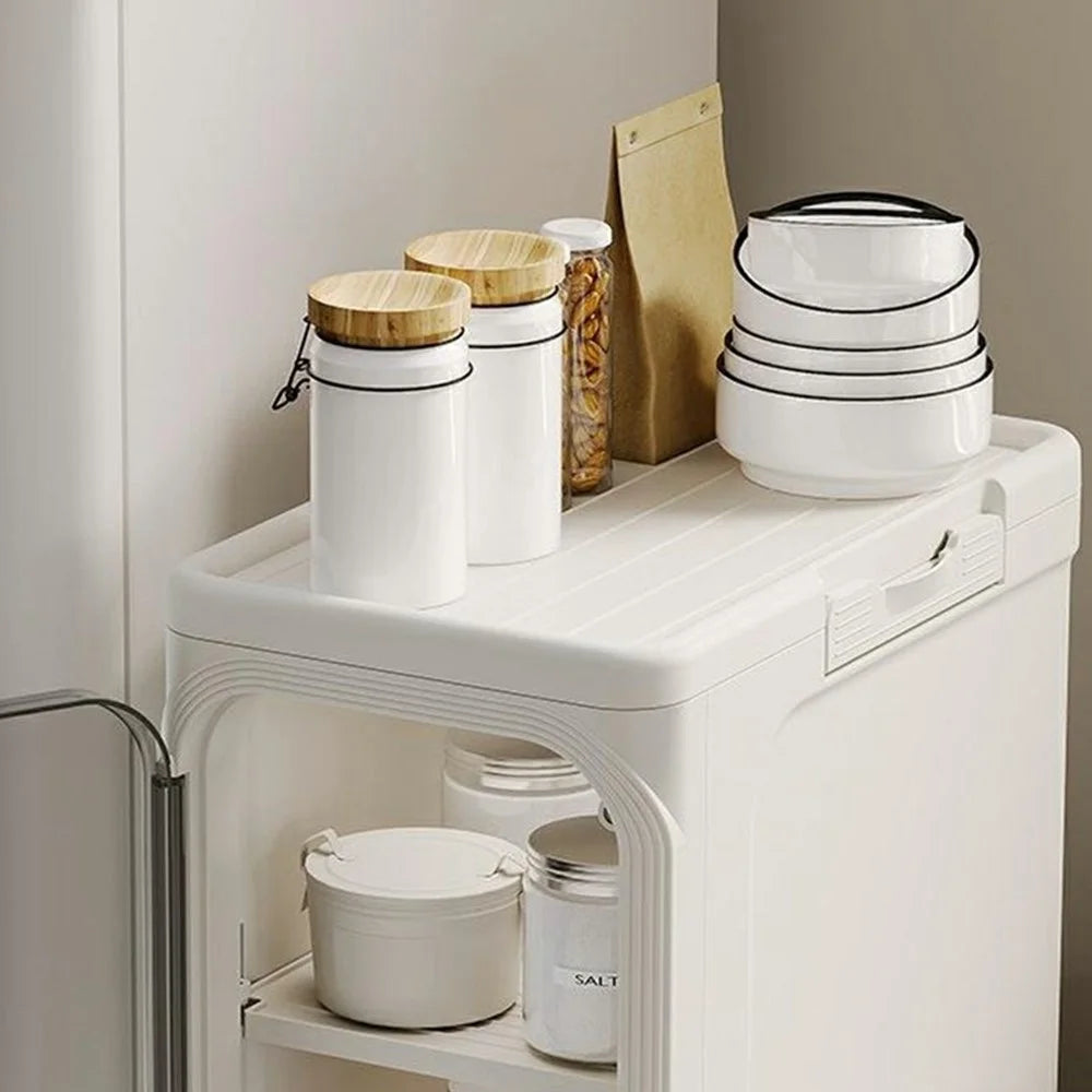 4 Tier Storage Cabinet Cart Waterproof Dustproof Organizer with Clear Door Removable Shelf for Bathroom Kitchen - Beige - 4