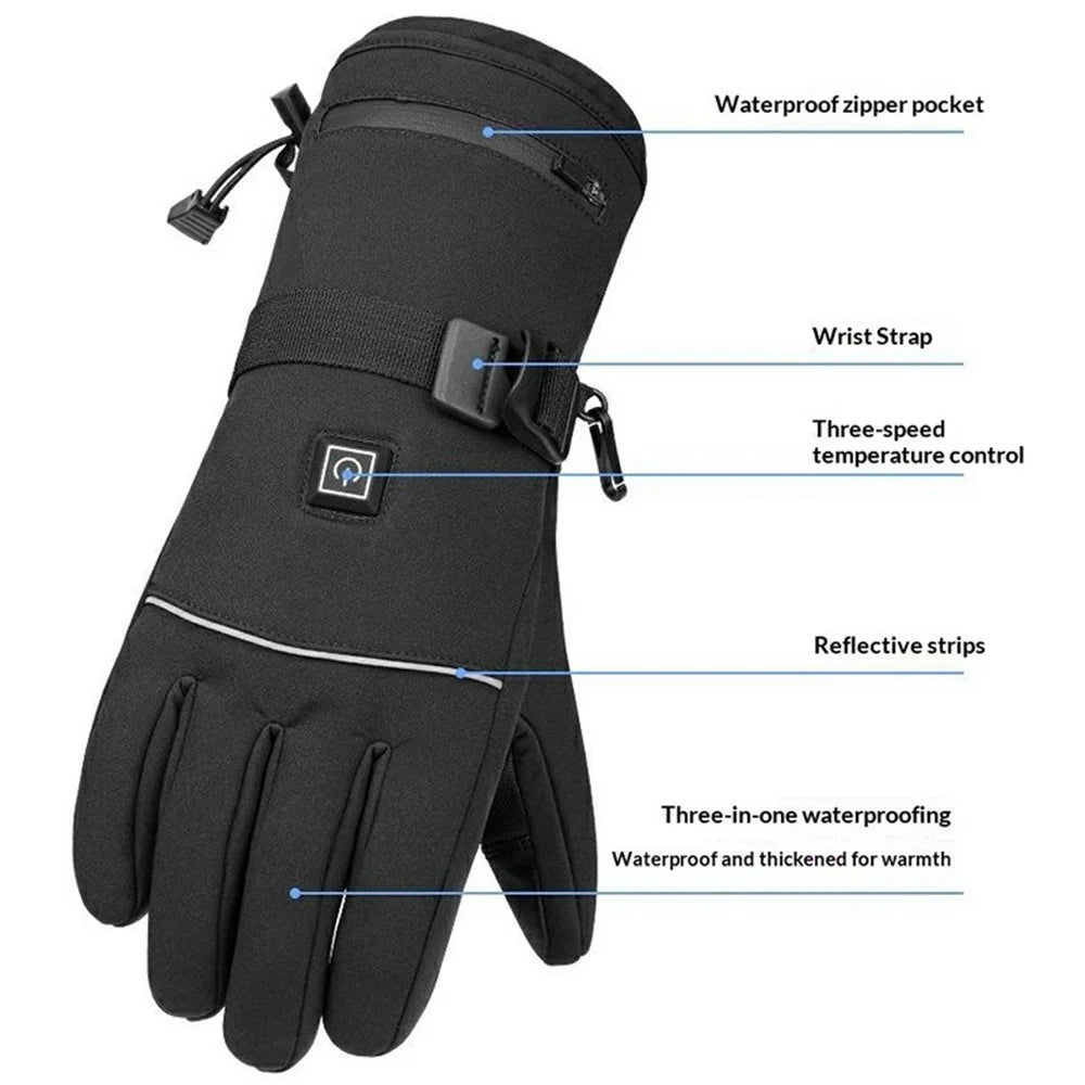 Electric Heated Gloves with 2x 5000mAh Battery 3 Temperature Control 60-65°C Waterproof Touchscreen Winter Thermal Mittens for Skiing Cycling - 6