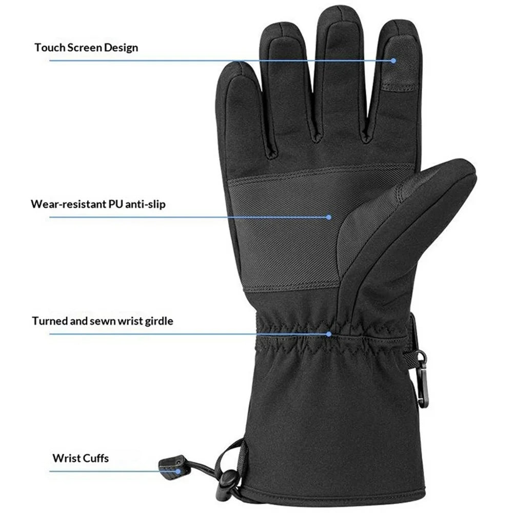 Electric Heated Gloves with 2x 5000mAh Battery 3 Temperature Control 60-65°C Waterproof Touchscreen Winter Thermal Mittens for Skiing Cycling - 7