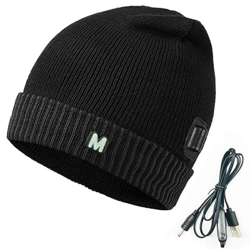 M08 USB Heated Beanie Smart Electric Warming Hat 3 Gear Temperature Winter Thermal Cap for Men Women - Black - 1
