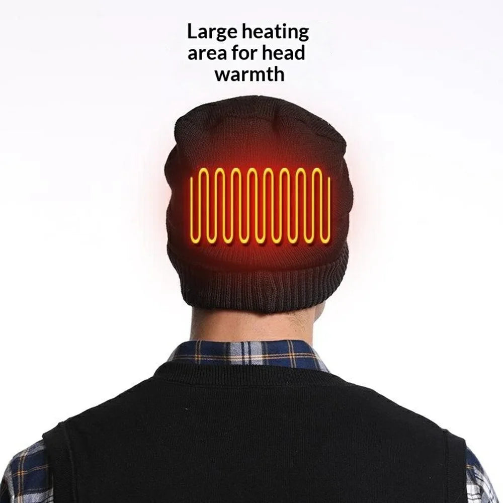 M08 USB Heated Beanie Smart Electric Warming Hat 3 Gear Temperature Winter Thermal Cap for Men Women - Black - 3