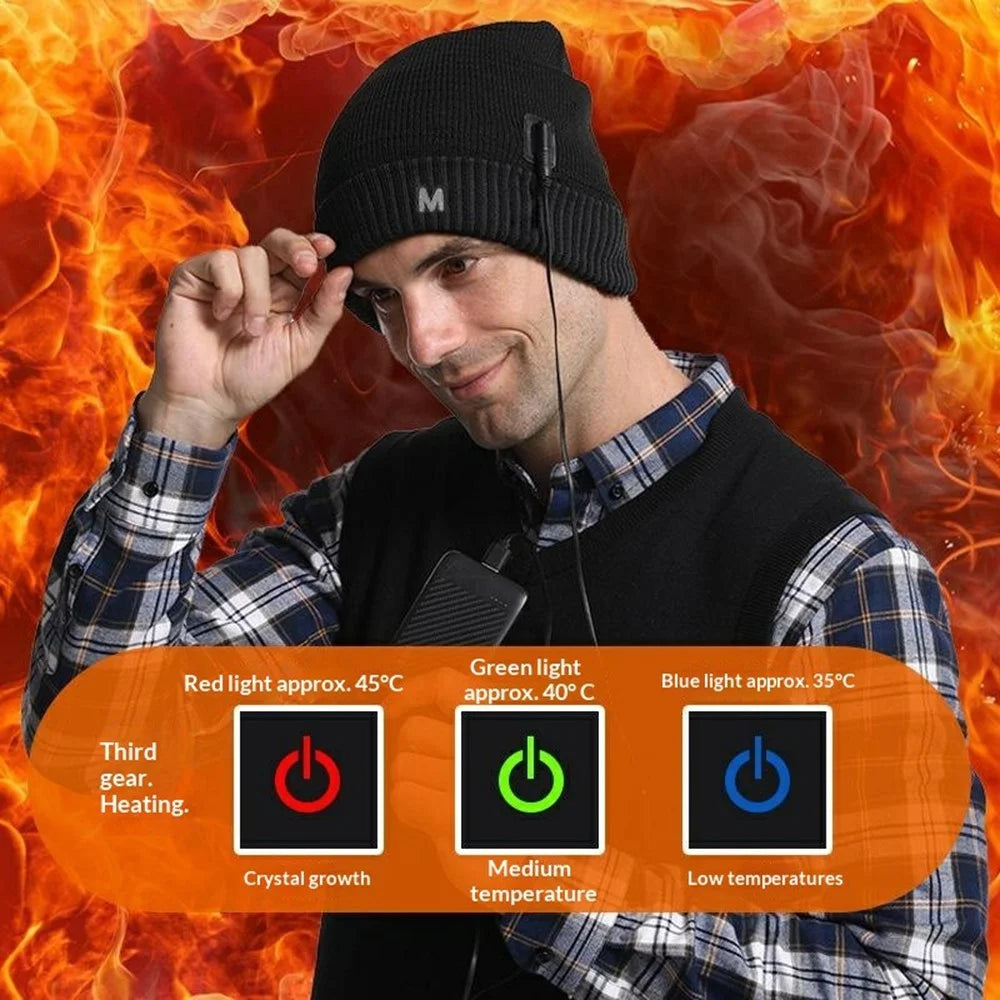 M08 USB Heated Beanie Smart Electric Warming Hat 3 Gear Temperature Winter Thermal Cap for Men Women - Black - 4