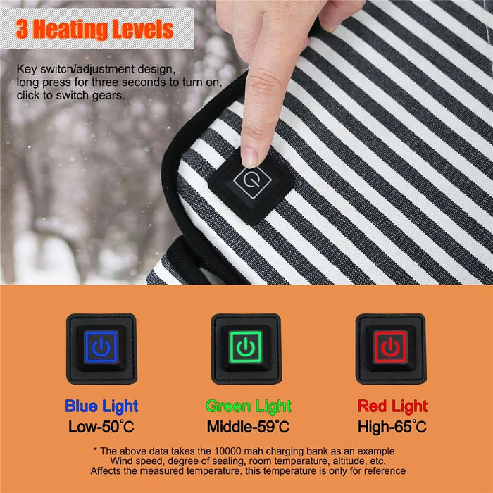 43x43cm Portable Heated Seat Cushion 3 Temperature Modes Magic Tape Pocket Foldable Warming Pad for Camping Car Office - Blue - 5