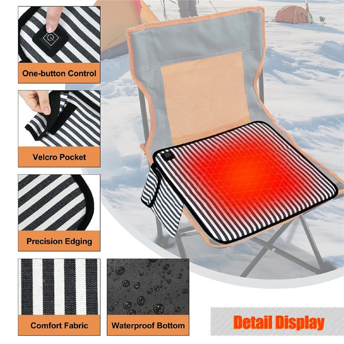 43x43cm Portable Heated Seat Cushion 3 Temperature Modes Magic Tape Pocket Foldable Warming Pad for Camping Car Office - Blue - 7