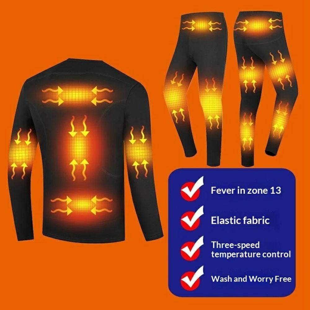 13 Heating Zone Electric Heated Underwear Set Winter Thermal USB 5V Cold-Proof Underwear Suit for Men Women - M - 2