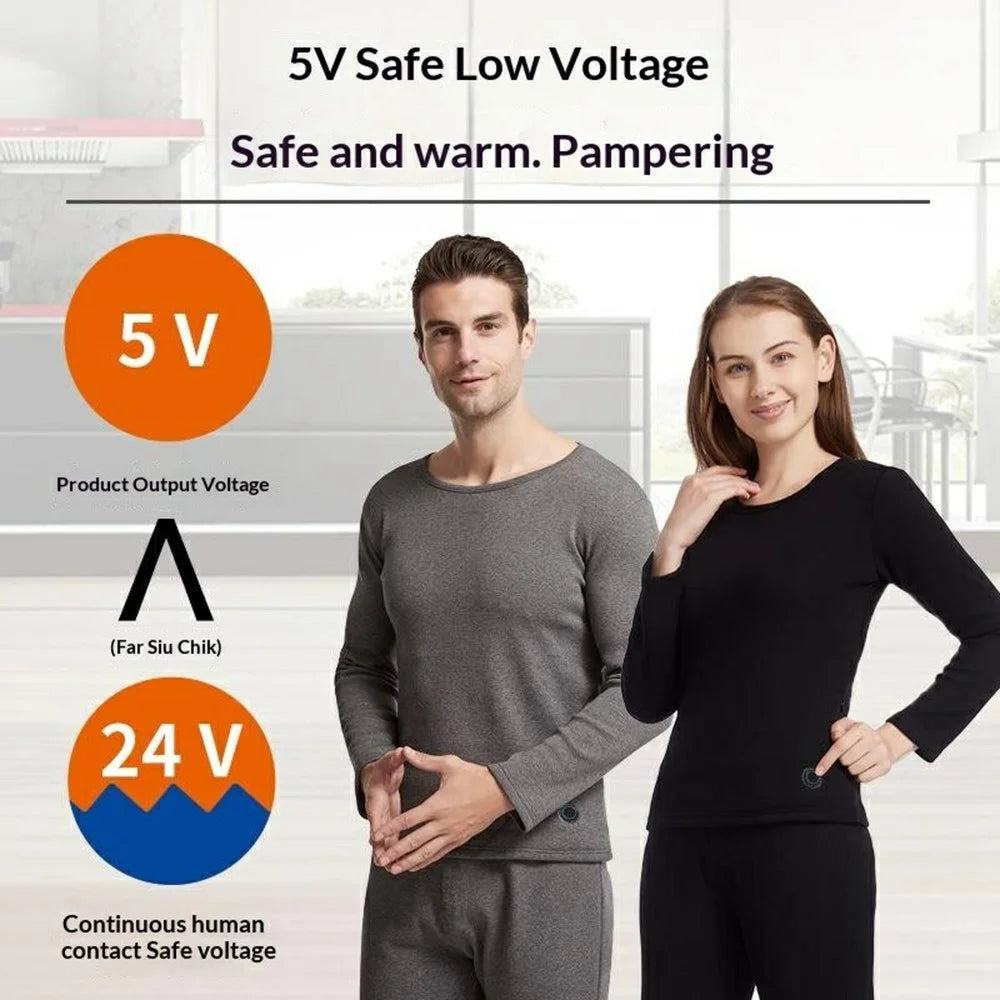 13 Heating Zone Electric Heated Underwear Set Winter Thermal USB 5V Cold-Proof Underwear Suit for Men Women - M - 4