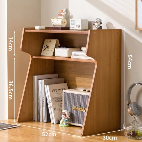 52x30x54cm 3-Tier Desktop Organizer Shelf Bamboo Bookshelf with Cable Holes for Office Home - Tea Color - 1
