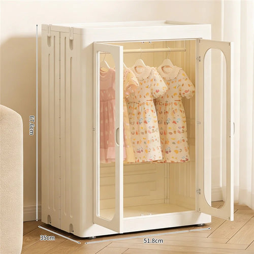 1-Tier Foldable Storage Cabinet No Assembly Transparent Doors Snacks Kids Toys Clothes Organizer Closet - 1