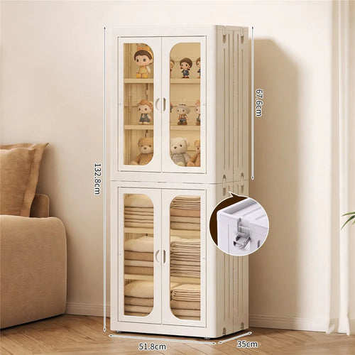 6-Tier No Assembly Folding Storage Cabinet Transparent Doors Plastic Snacks Toys Clothes Organizer for Bedroom Living Room - 1