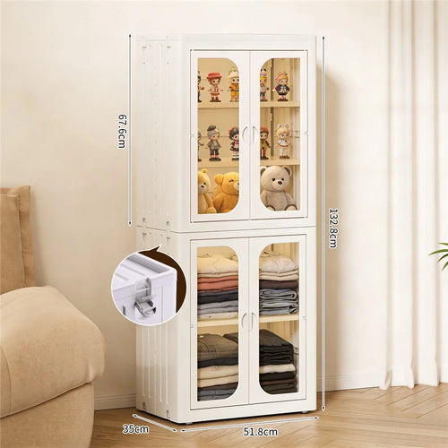 5-Tier No Assembly Folding Storage Cabinet Transparent Doors Plastic Snacks Toys Clothes Organizer for Bedroom Living Room - 1