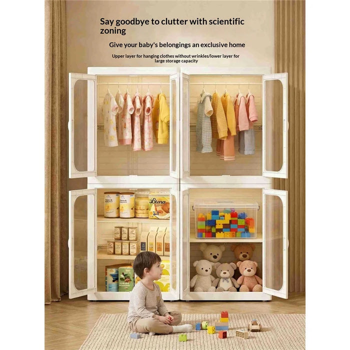 5-Tier No Assembly Folding Storage Cabinet Transparent Doors Plastic Snacks Toys Clothes Organizer for Bedroom Living Room - 2